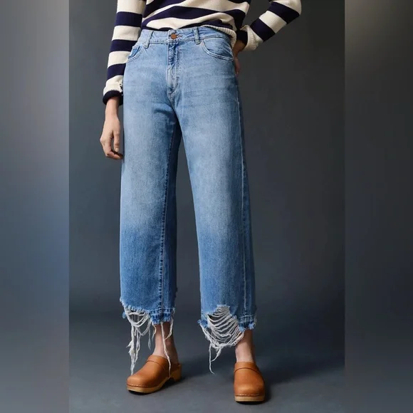 DL1961 Anthropologie Hepburn Ultra High-Rise Distressed Wide Leg Jeans Size 28 - Picture 3 of 16